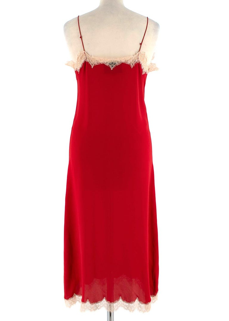 gucci red lace dress Gucci Lace-trimmed Silk Satin Midi Dress IT 38