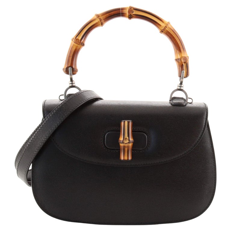 Klassische BambusTasche von Gucci mit Griff oben aus Leder Medium im