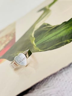 Gucci Classic Iconic Rare Sterling Silver Heart Trademark Modernist Ring