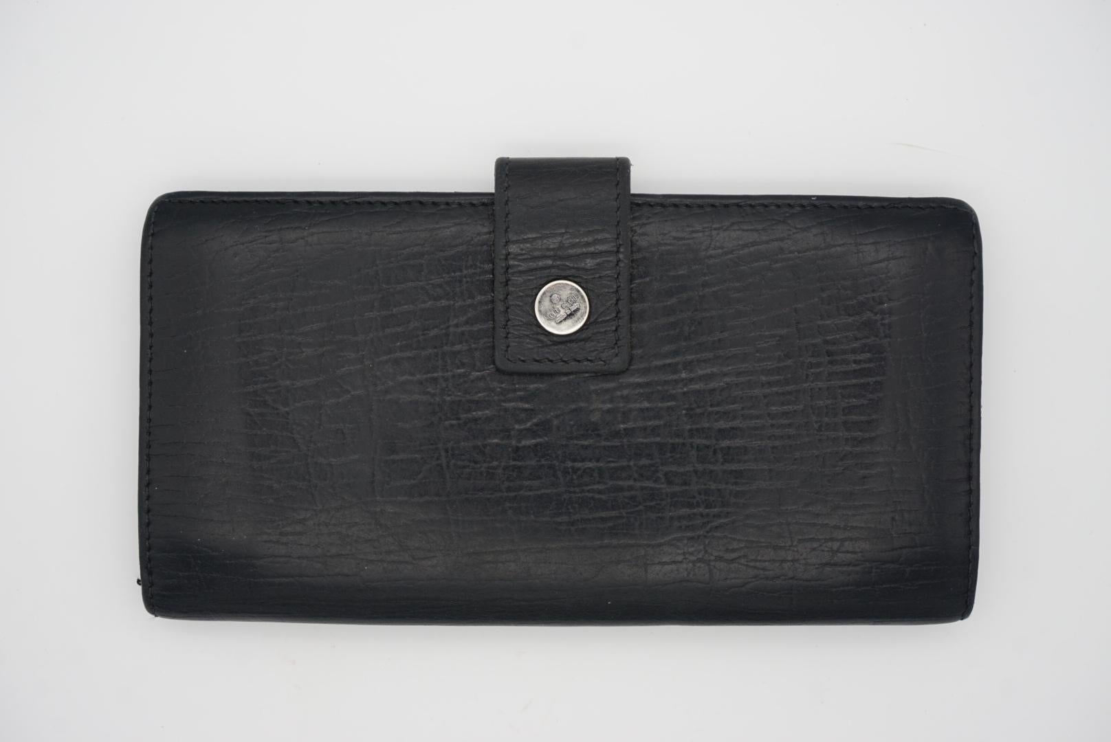 GUCCI Classic Long Black Leather Continental Wallet Purse Cash Card Hand Bag In Excellent Condition For Sale In Wokingham, England