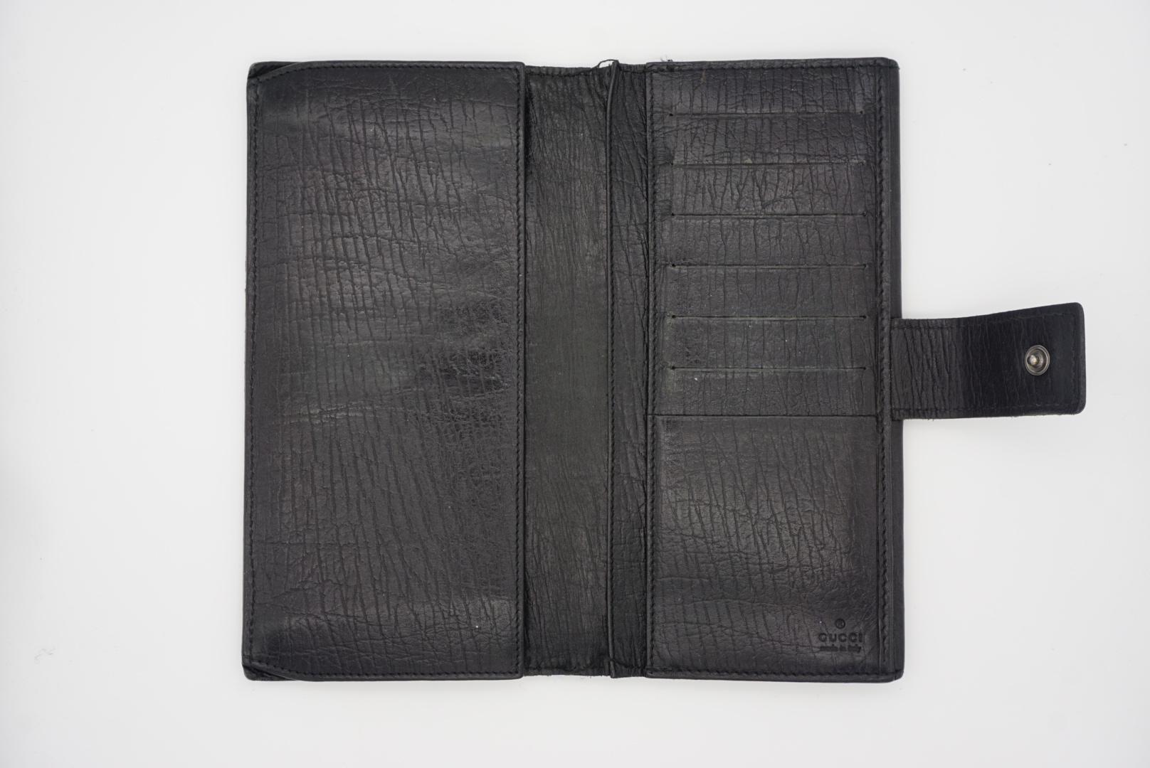 GUCCI Classic Long Black Leather Continental Brieftasche Geldbörse Cash Card Hand Bag im Angebot 1