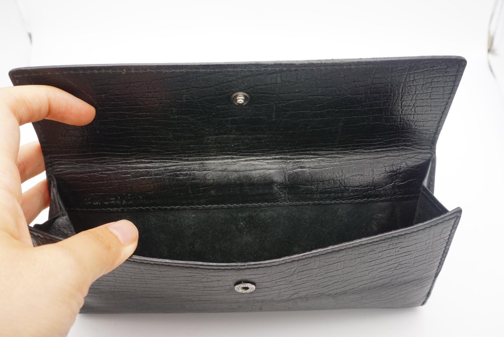 GUCCI Classic Long Black Leather Continental Wallet Purse Cash Card Hand Bag For Sale 3