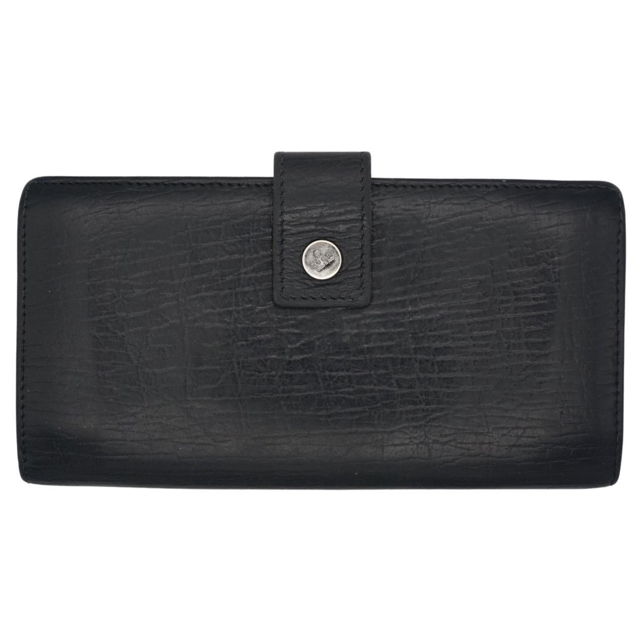 GUCCI Classic Long Black Leather Continental Wallet Purse Cash Card Hand Bag For Sale