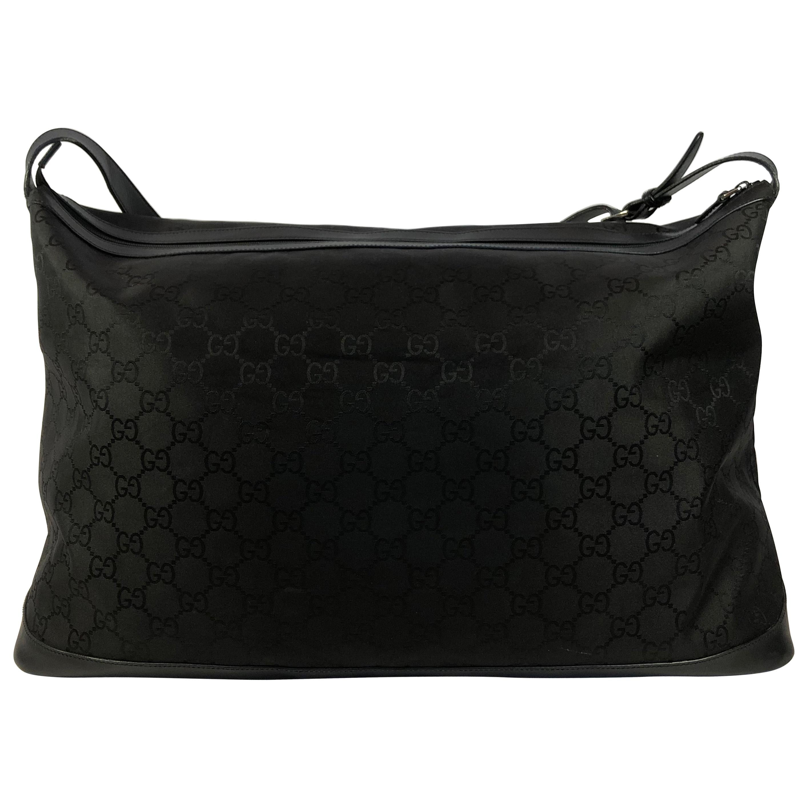 Gucci Classic Soft Black GG Logo Duffle Bag with Strap