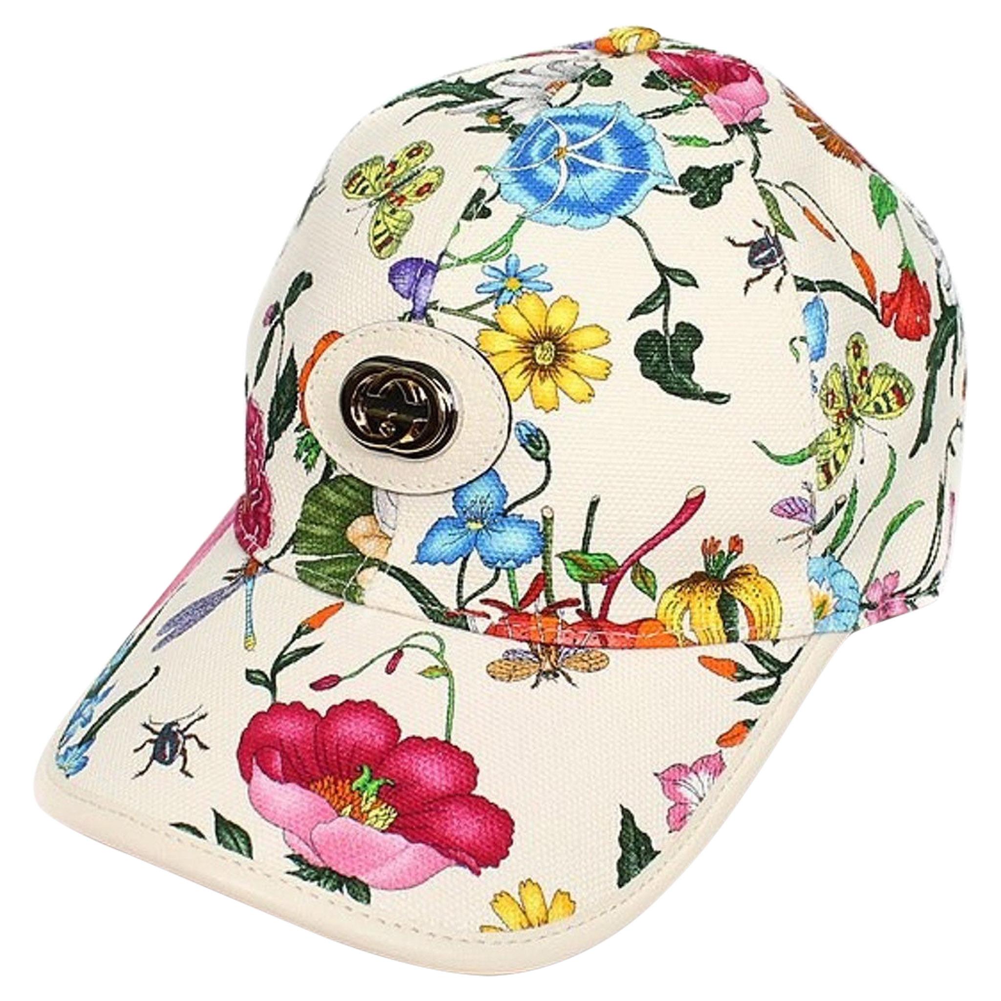 New GUCCI white printed baseball cap