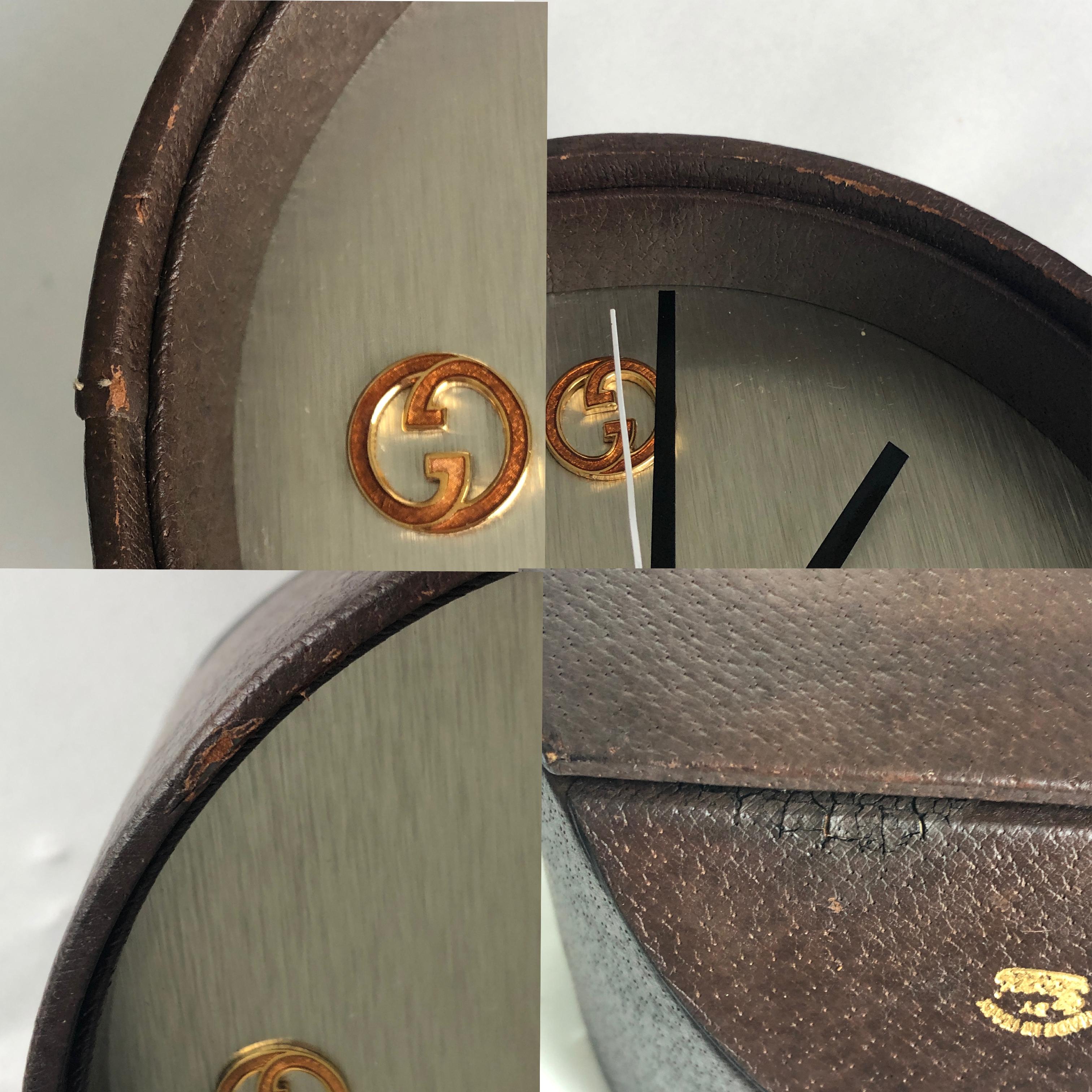 Gucci Clock Pigskin Leather GG Logo Home Decor Interior Design Rare Vintage  8