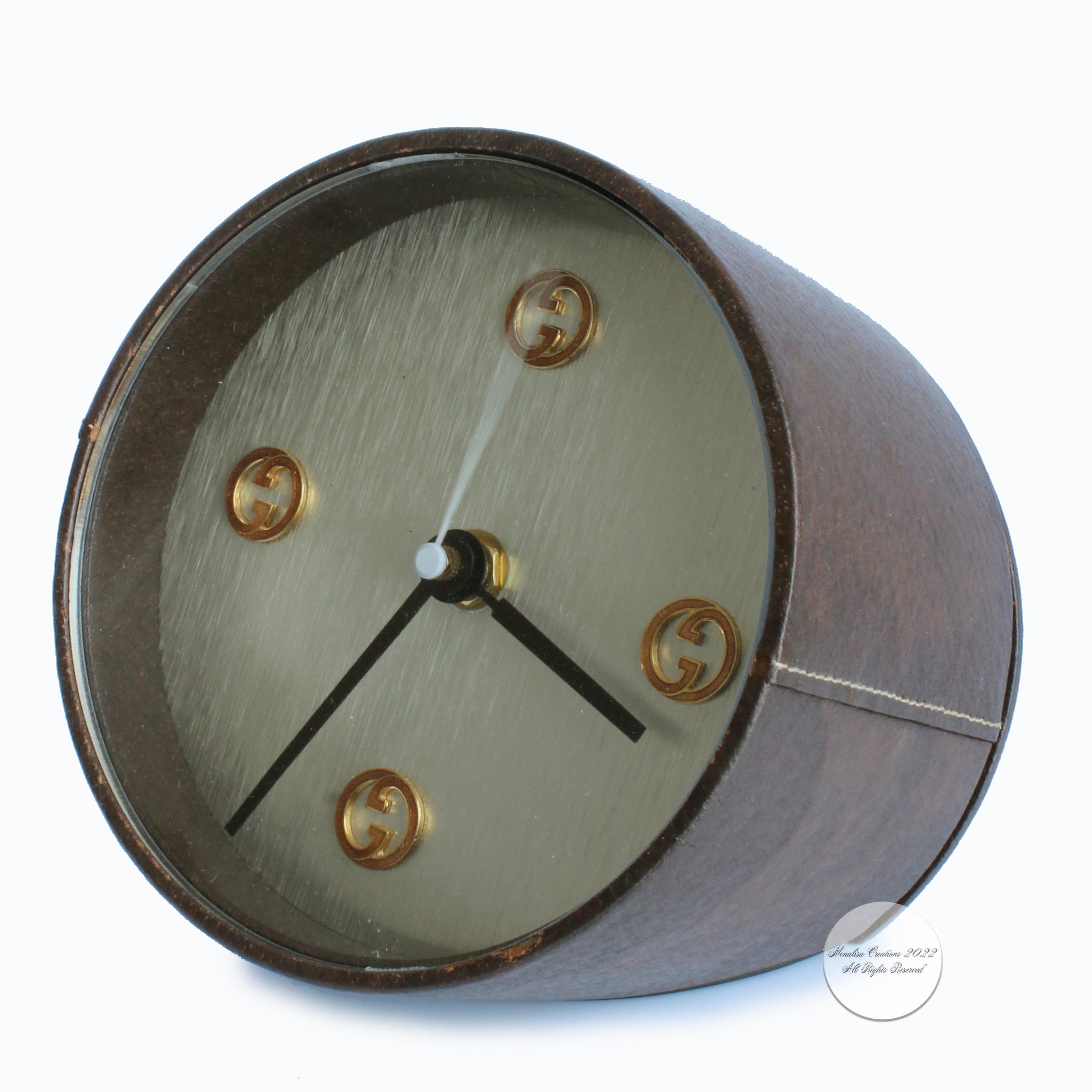 Gucci Clock Pigskin Leather GG Logo Home Decor Interior Design Rare Vintage  4