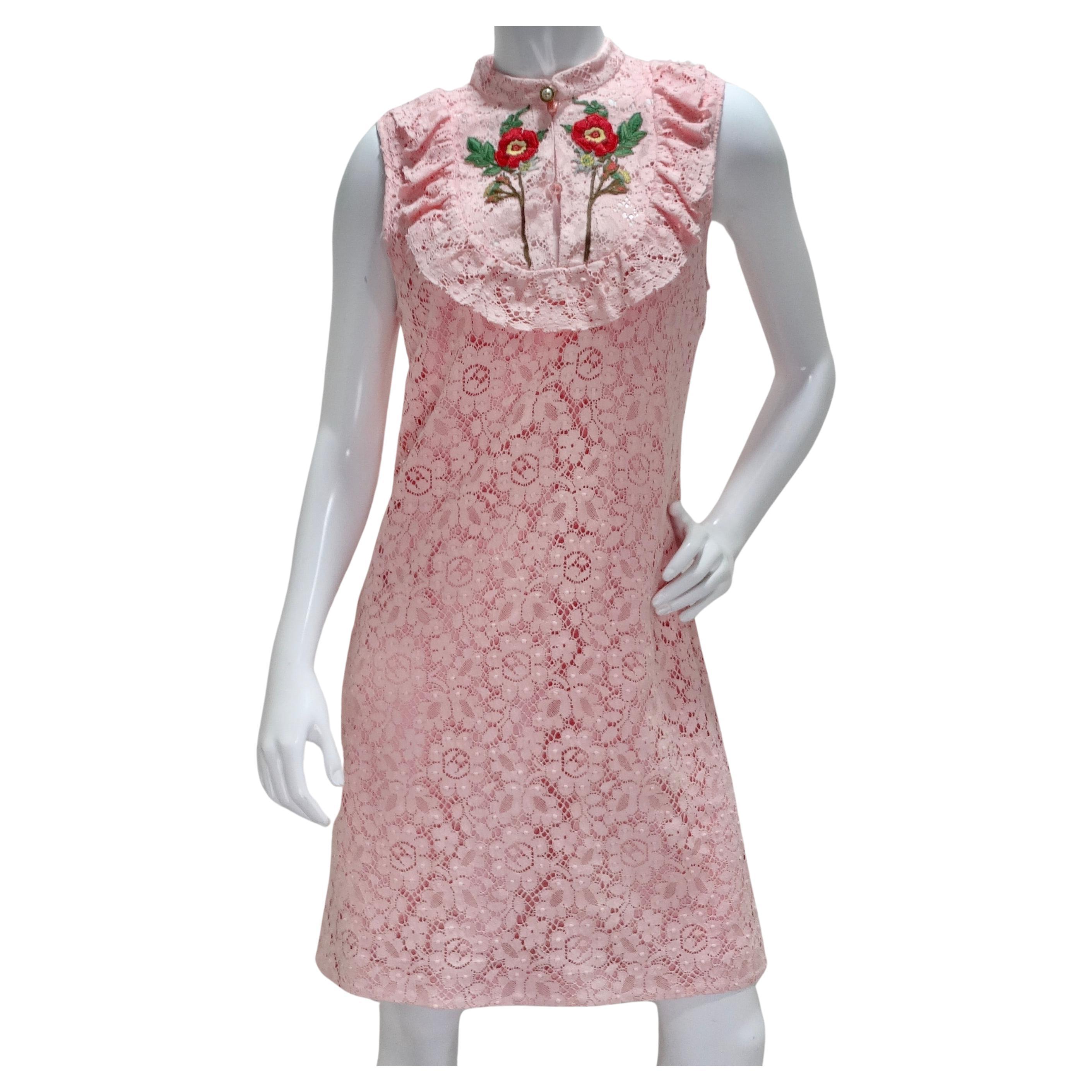 Gucci Cluny Lace Dress in Rose