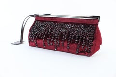 Gucci Clutch Stone Beaded 17gz0724 Bordeaux Velour X Satin Wristlet