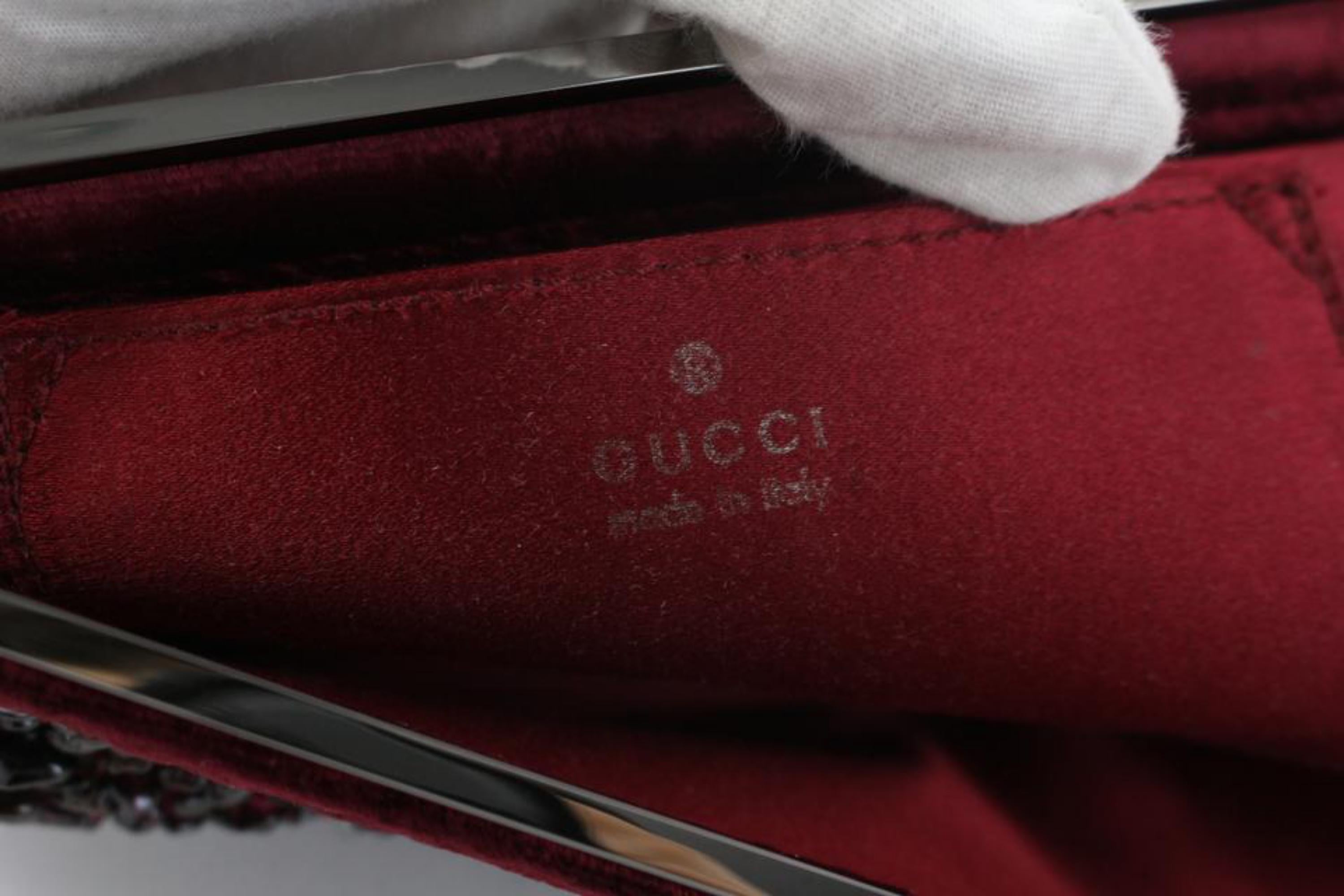 Gucci Clutch Stone Beaded 17gz0724 Bordeaux Velour X Satin Wristlet For Sale 1