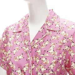 GUCCI CNY 2019 100% silk pink piggy print cropped pajama shirt IT36 XS rare
