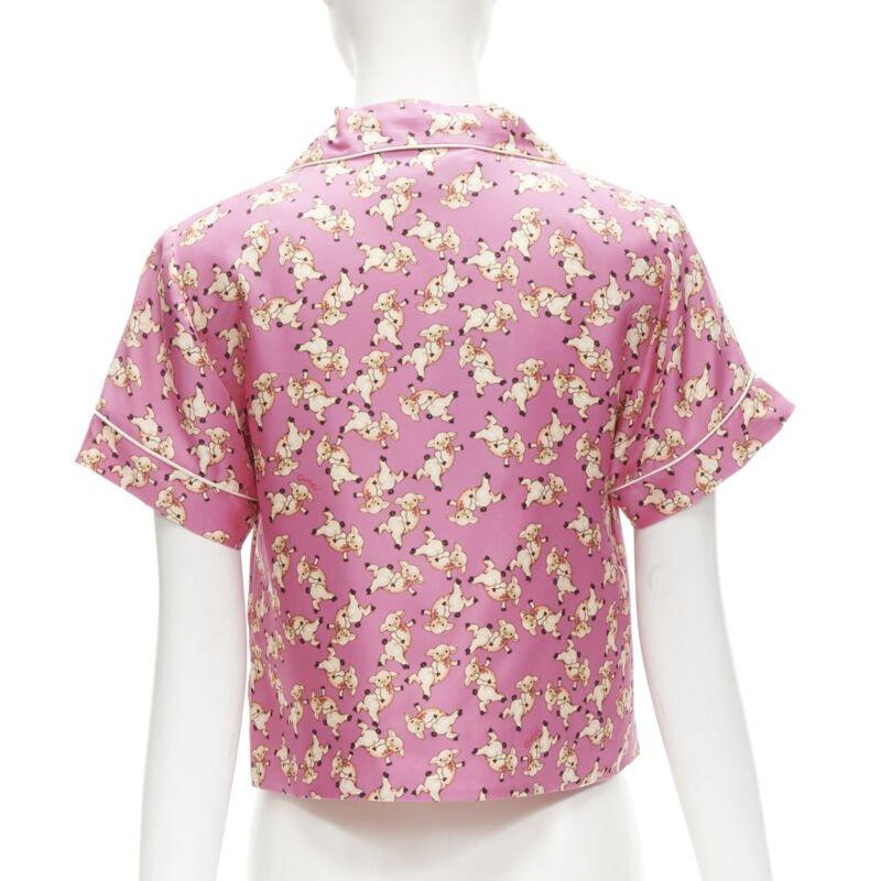 Women's GUCCI CNY 2019 100% silk pink piggy print cropped pajama shirt IT36 XS rare For Sale