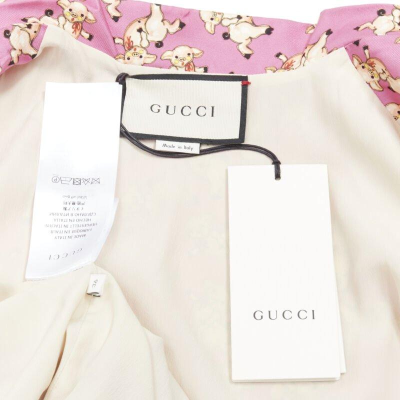 GUCCI CNY 2019 100% silk pink piggy print cropped pajama shirt IT36 XS rare For Sale 3