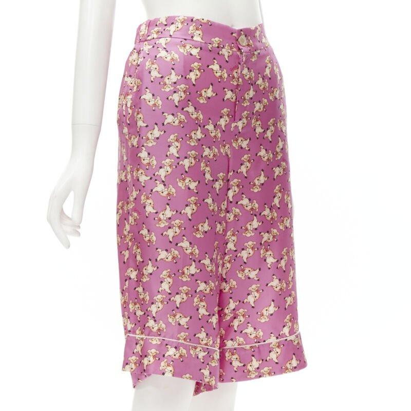 Brown GUCCI CNY 2019 100% silk pink piggy print cropped pajama shorts IT36 XS rare For Sale