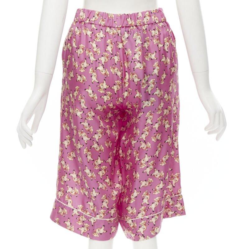 Women's GUCCI CNY 2019 100% silk pink piggy print cropped pajama shorts IT36 XS rare For Sale