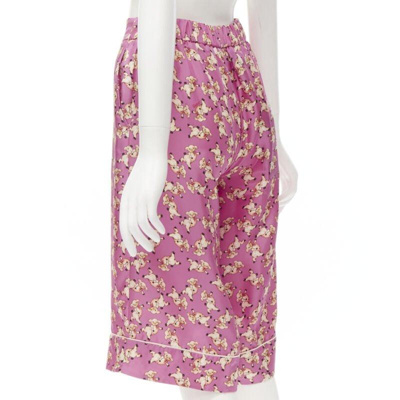 GUCCI CNY 2019 100% silk pink piggy print cropped pajama shorts IT36 XS rare For Sale 1