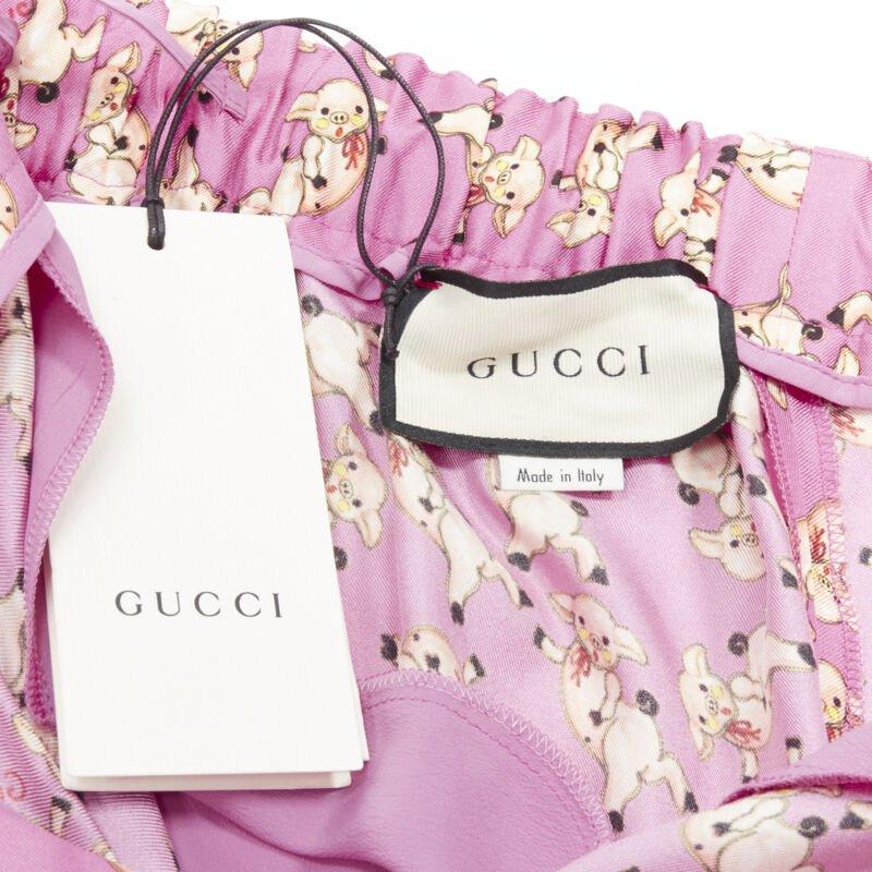 GUCCI CNY 2019 100% silk pink piggy print cropped pajama shorts IT36 XS rare For Sale 3