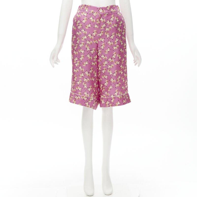 GUCCI CNY 2019 100% silk pink piggy print cropped pajama shorts IT36 XS rare For Sale 4
