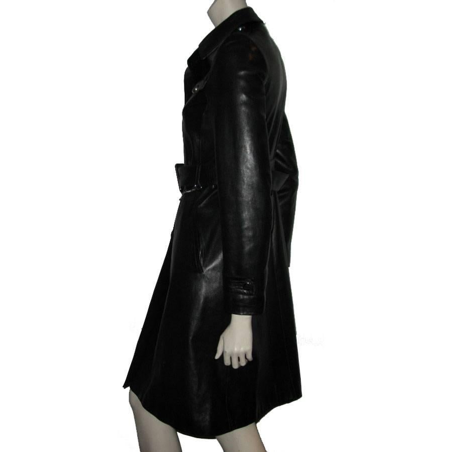 Gucci Black Leather Coat  In Good Condition In Paris, FR