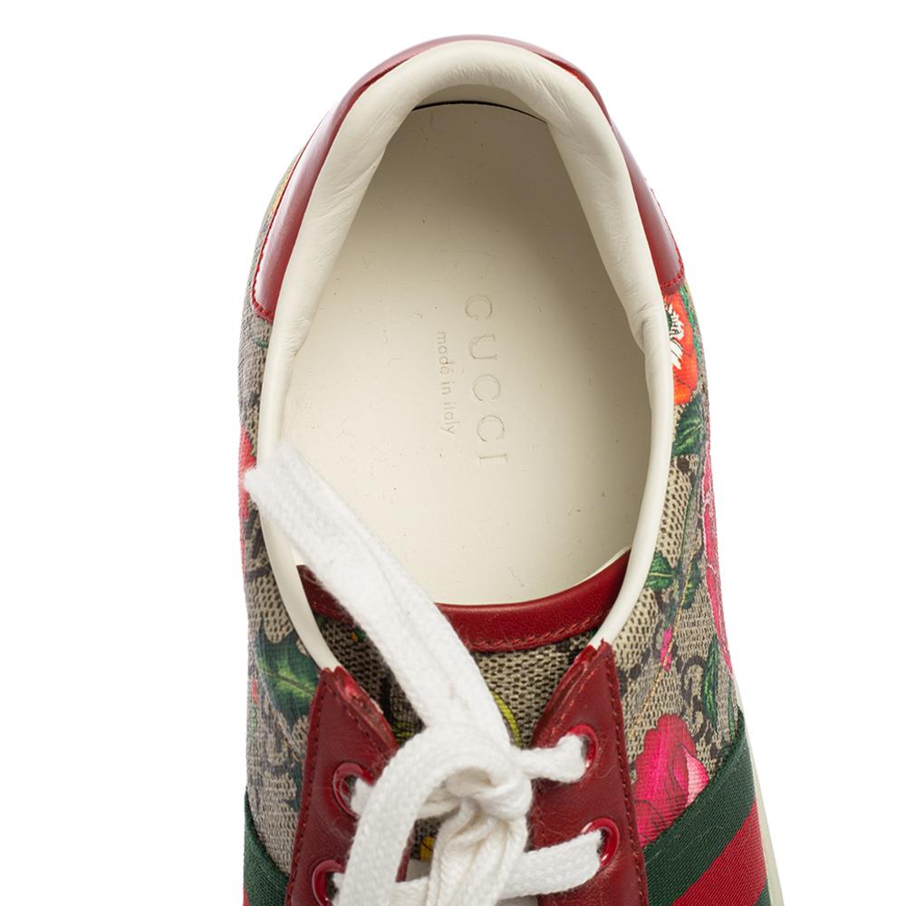 Beige Gucci Coated Floral Canvas And Leather Ace Web Low Top Sneakers Size 39.5