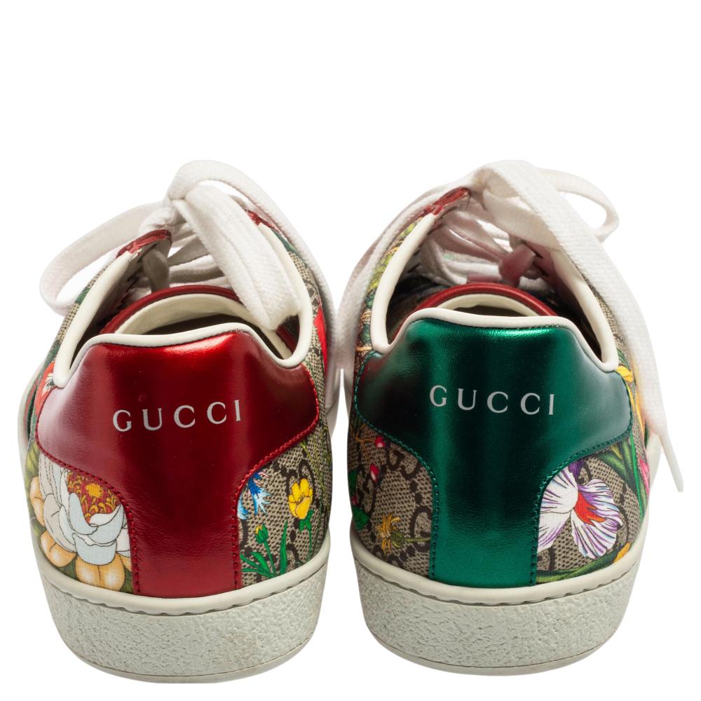 Gucci Coated Floral Canvas And Leather Ace Web Low Top Sneakers Size 39.5 In Good Condition In Dubai, Al Qouz 2