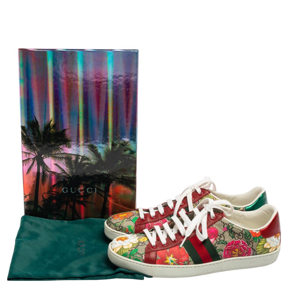 Gucci Coated Floral Canvas And Leather Ace Web Low Top Sneakers Size 39.5 1