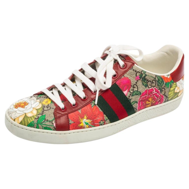 Gucci Coated Floral Canvas And Leather Ace Web Low Top Sneakers Size 39.5  at 1stDibs