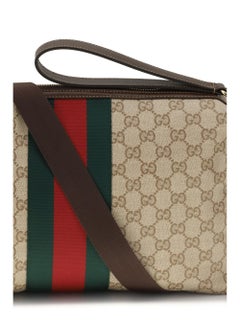 Gucci Coated GG Canvas Web Stripe Shoulder Bag — Beige