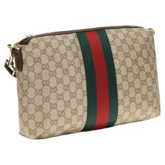 Gucci Coated GG Canvas Web Stripe Shoulder Bag — Beige