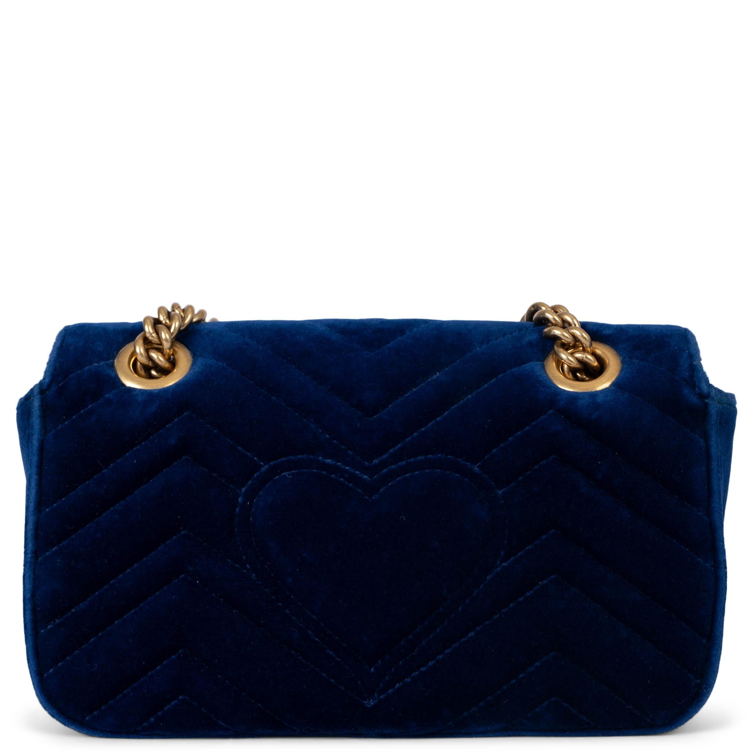 Blue GUCCI Cobalt blue GG MARMONT MINI MATELASSE VELVET Shoulder Bag