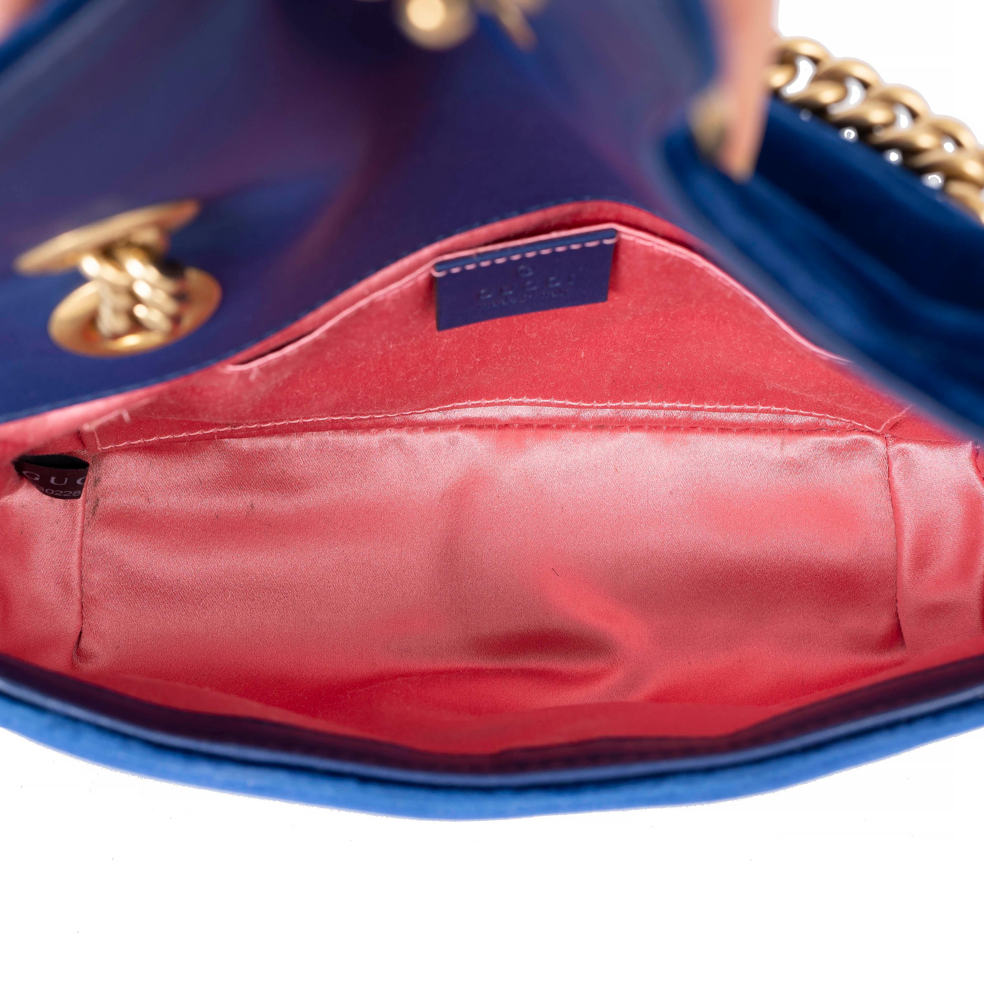 Women's GUCCI Cobalt blue GG MARMONT MINI MATELASSE VELVET Shoulder Bag