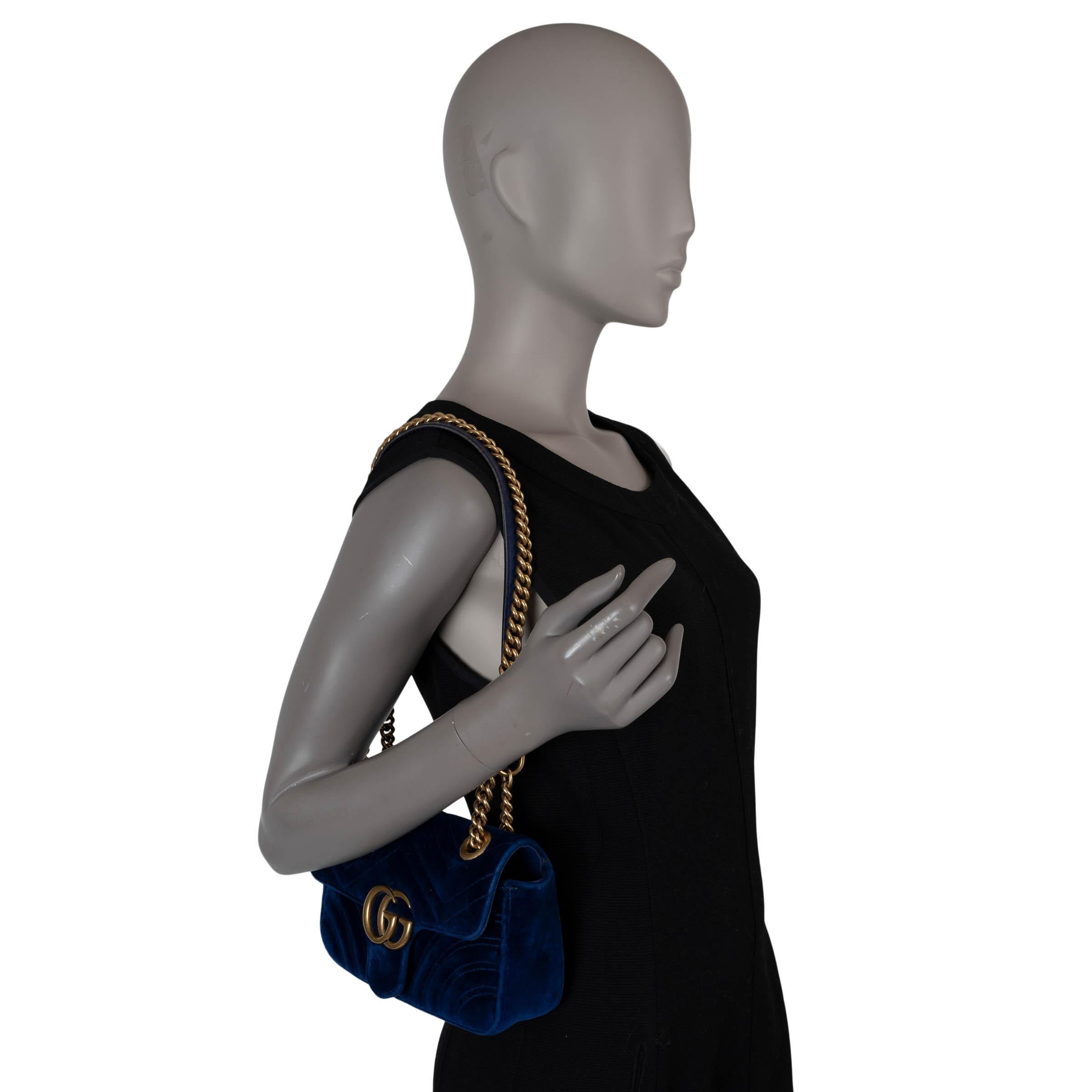 GUCCI Cobalt blue GG MARMONT MINI MATELASSE VELVET Shoulder Bag 3