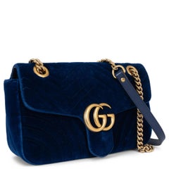 GUCCI Cobalt blue GG MARMONT SMALL MATELASSE VELVET Shoulder Bag