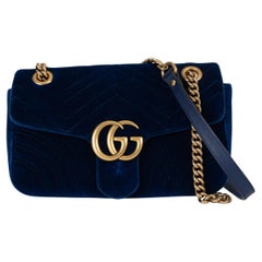 GUCCI Cobalt blue GG MARMONT SMALL MATELASSE VELVET Shoulder Bag
