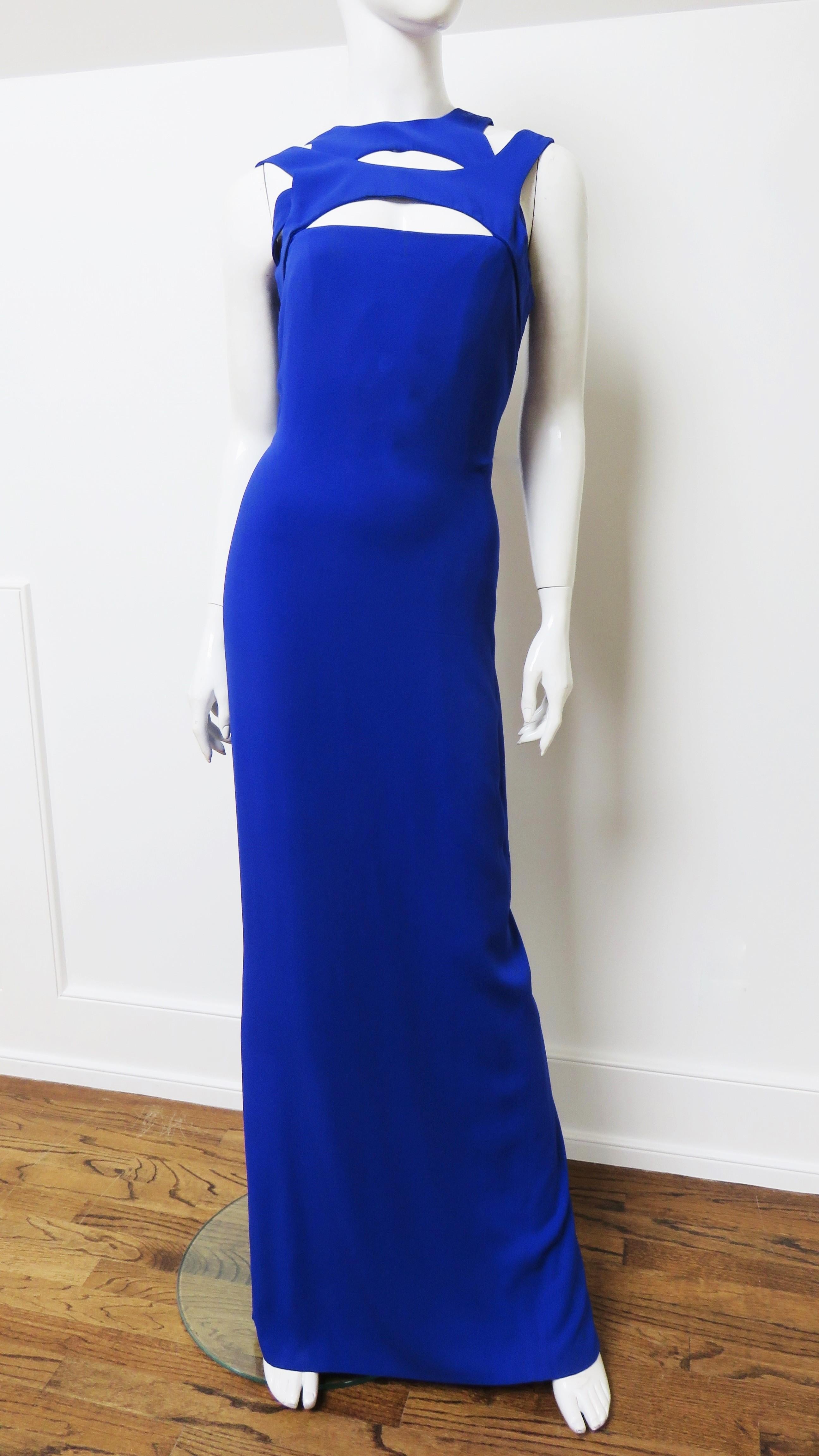Gucci Cobalt Blue Silk Gown with Cut outs For Sale 1