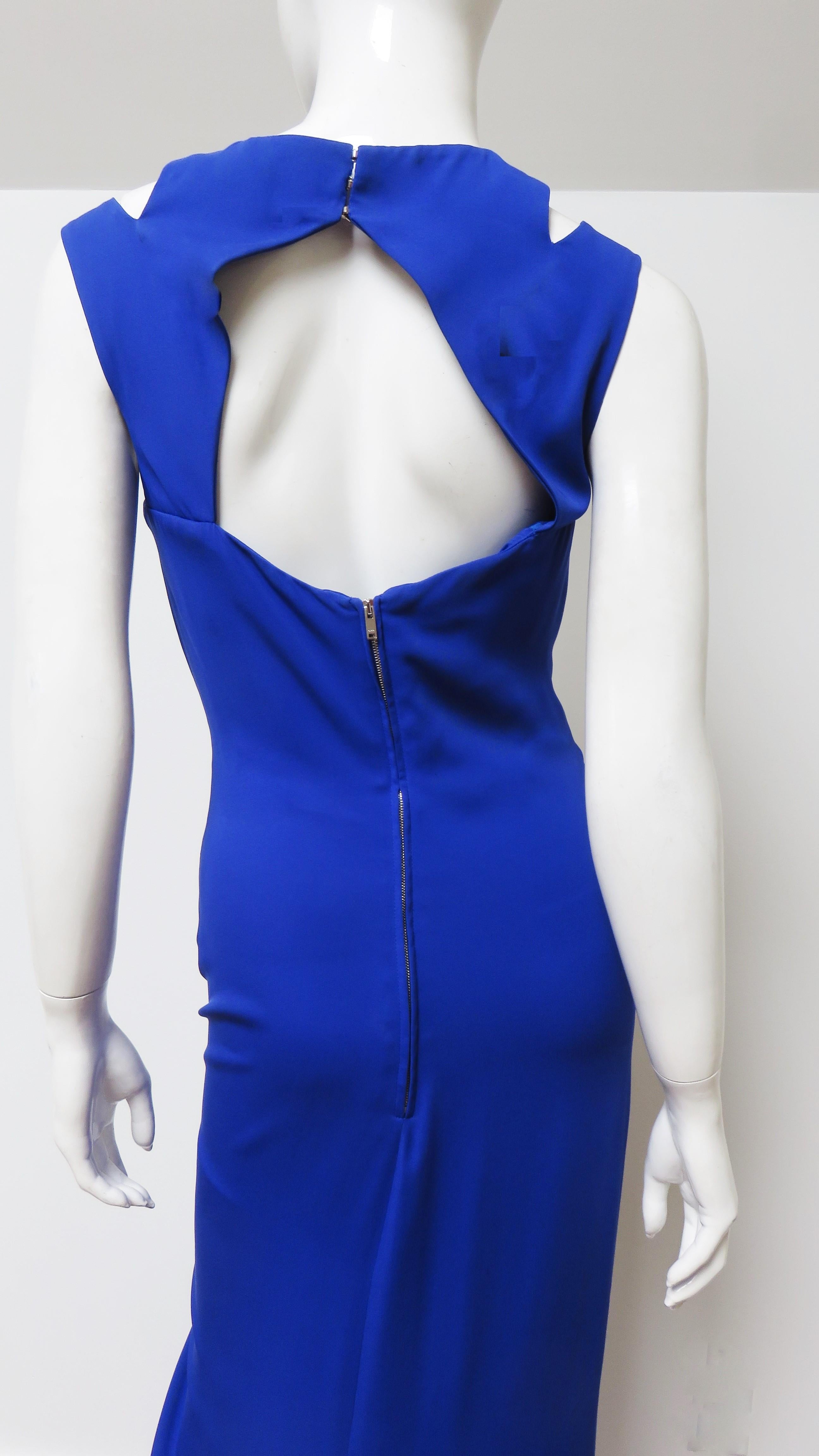 Gucci Cobalt Blue Silk Gown with Cut outs For Sale 3