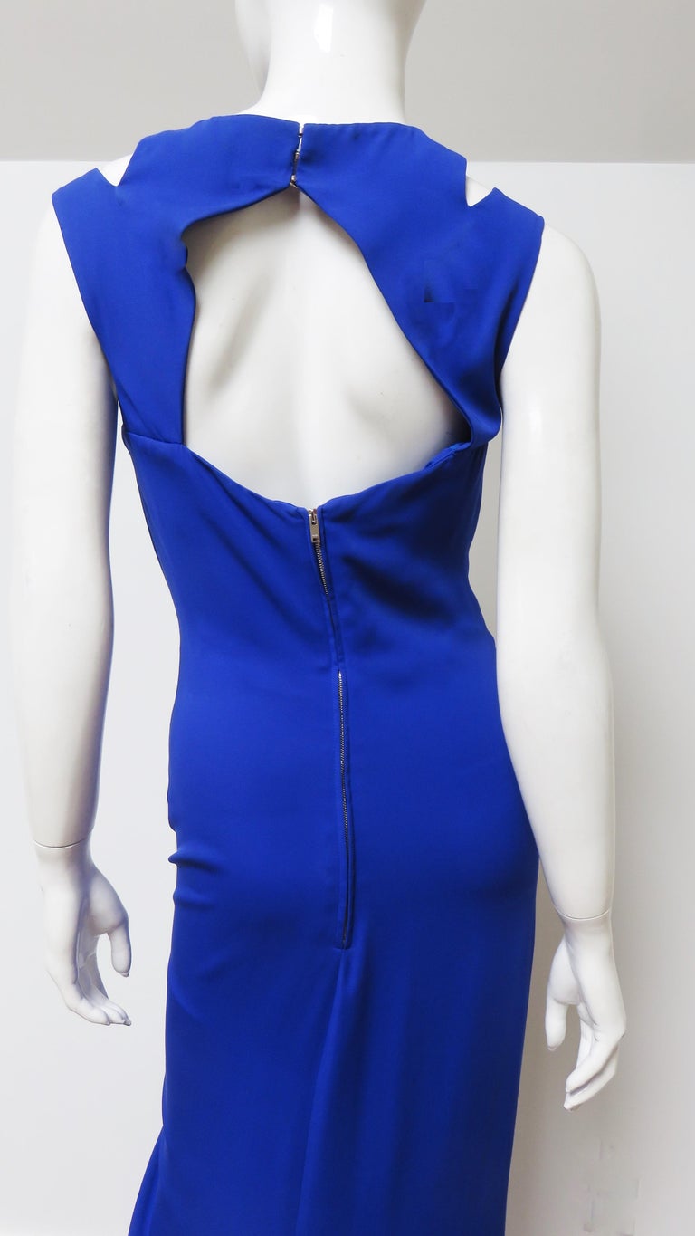 Gucci Cobalt Blue Silk Gown with Cut outs For Sale at