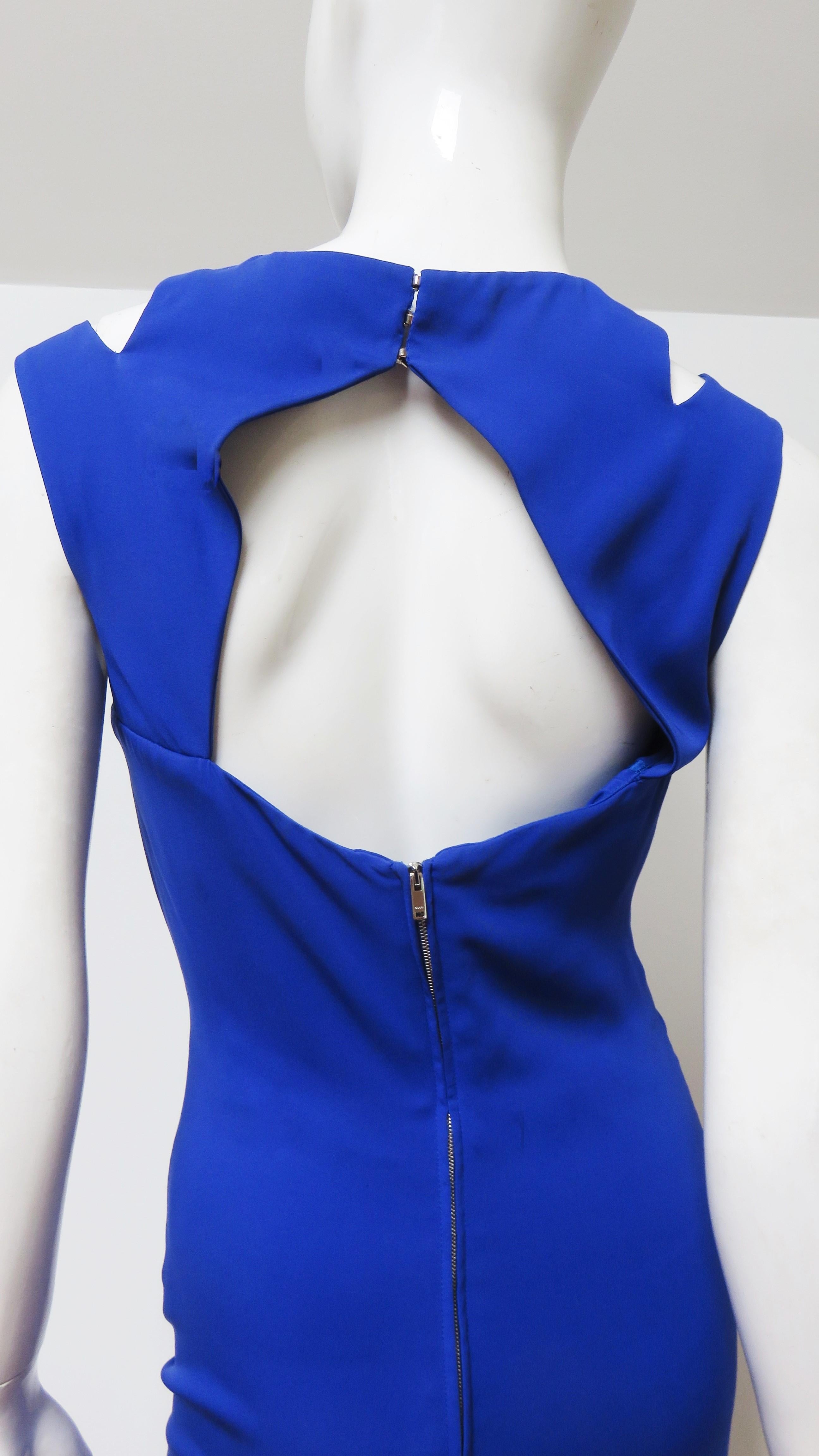 Gucci Cobalt Blue Silk Gown with Cut outs For Sale 4