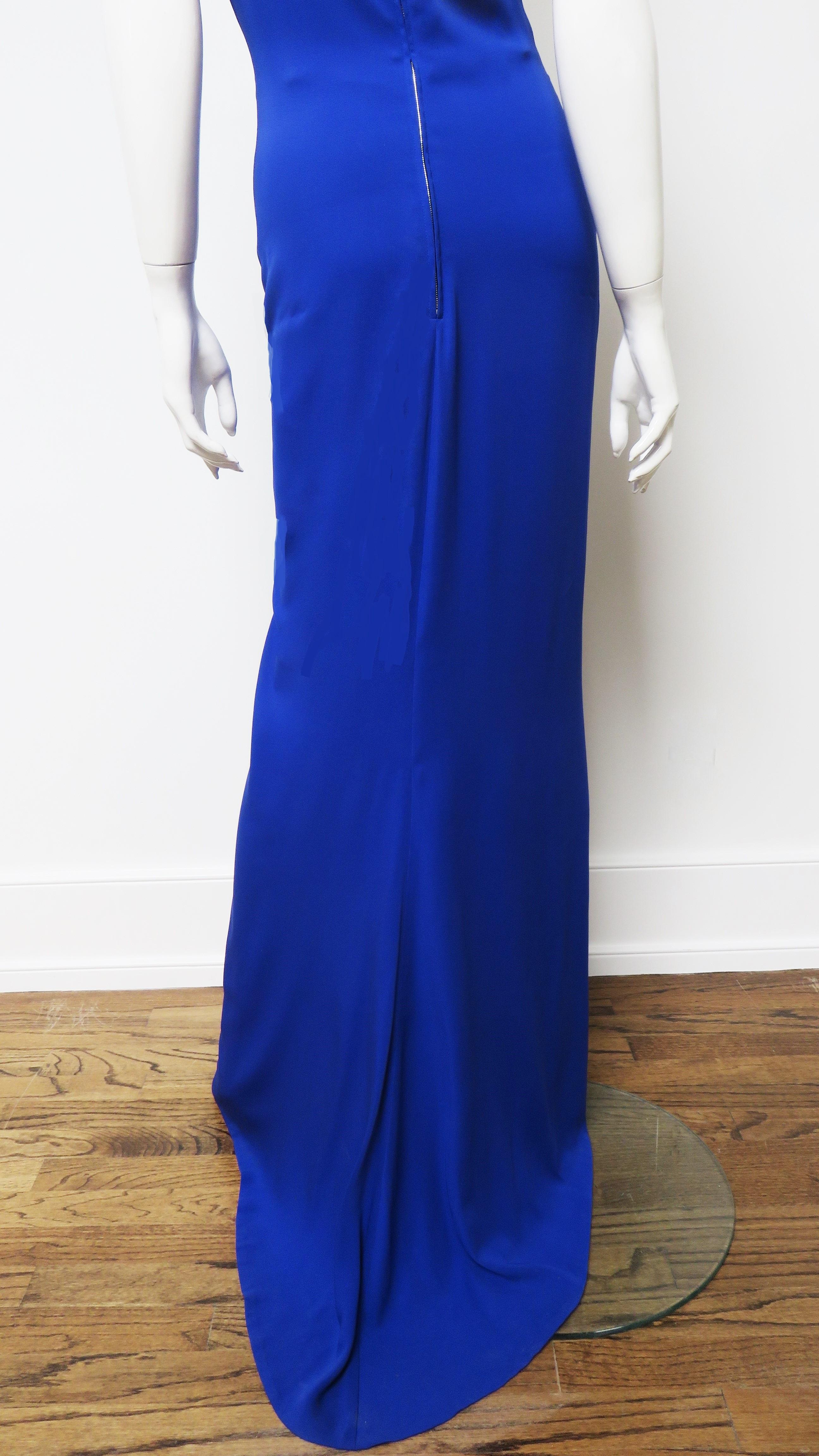 Gucci Cobalt Blue Silk Gown with Cut outs For Sale 5