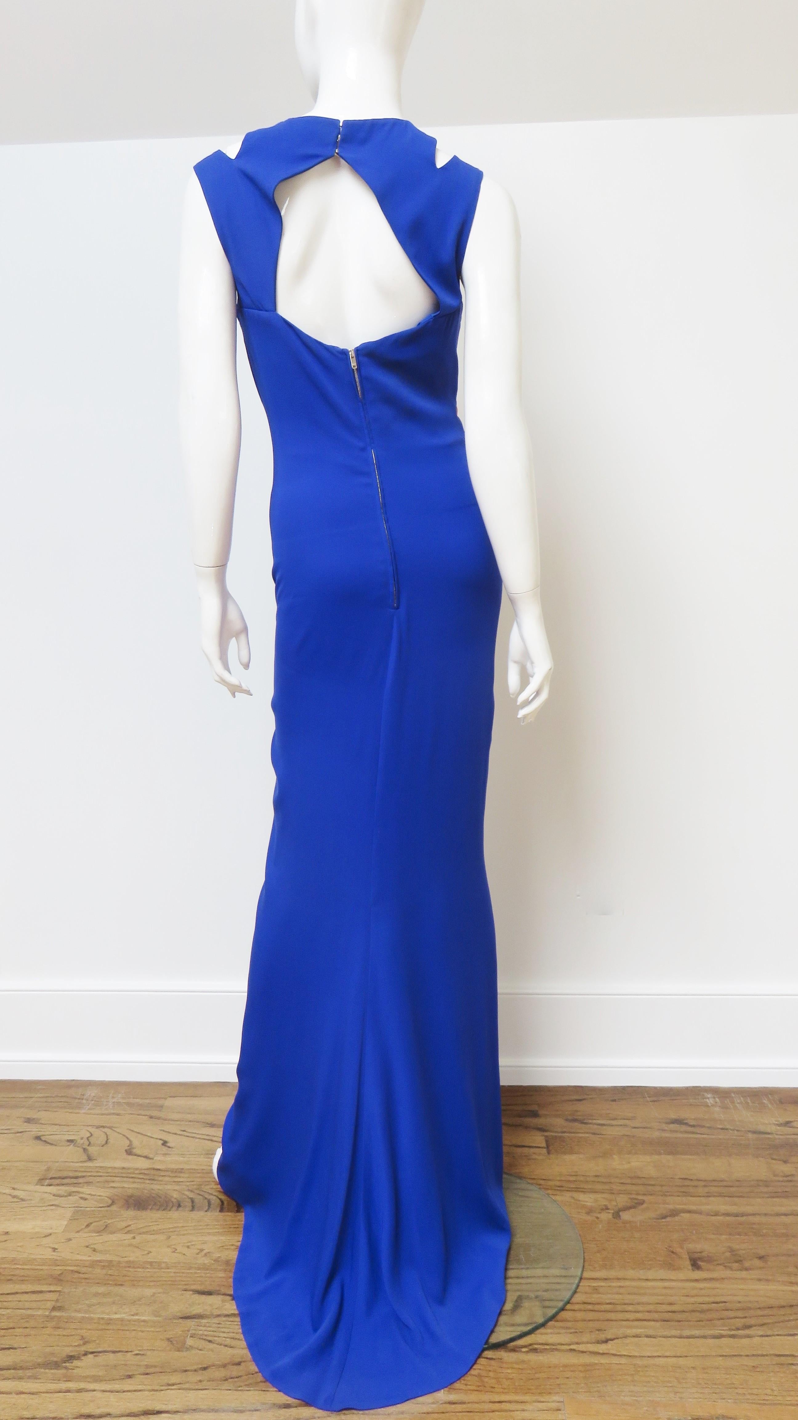 Gucci Cobalt Blue Silk Gown with Cut outs For Sale 6
