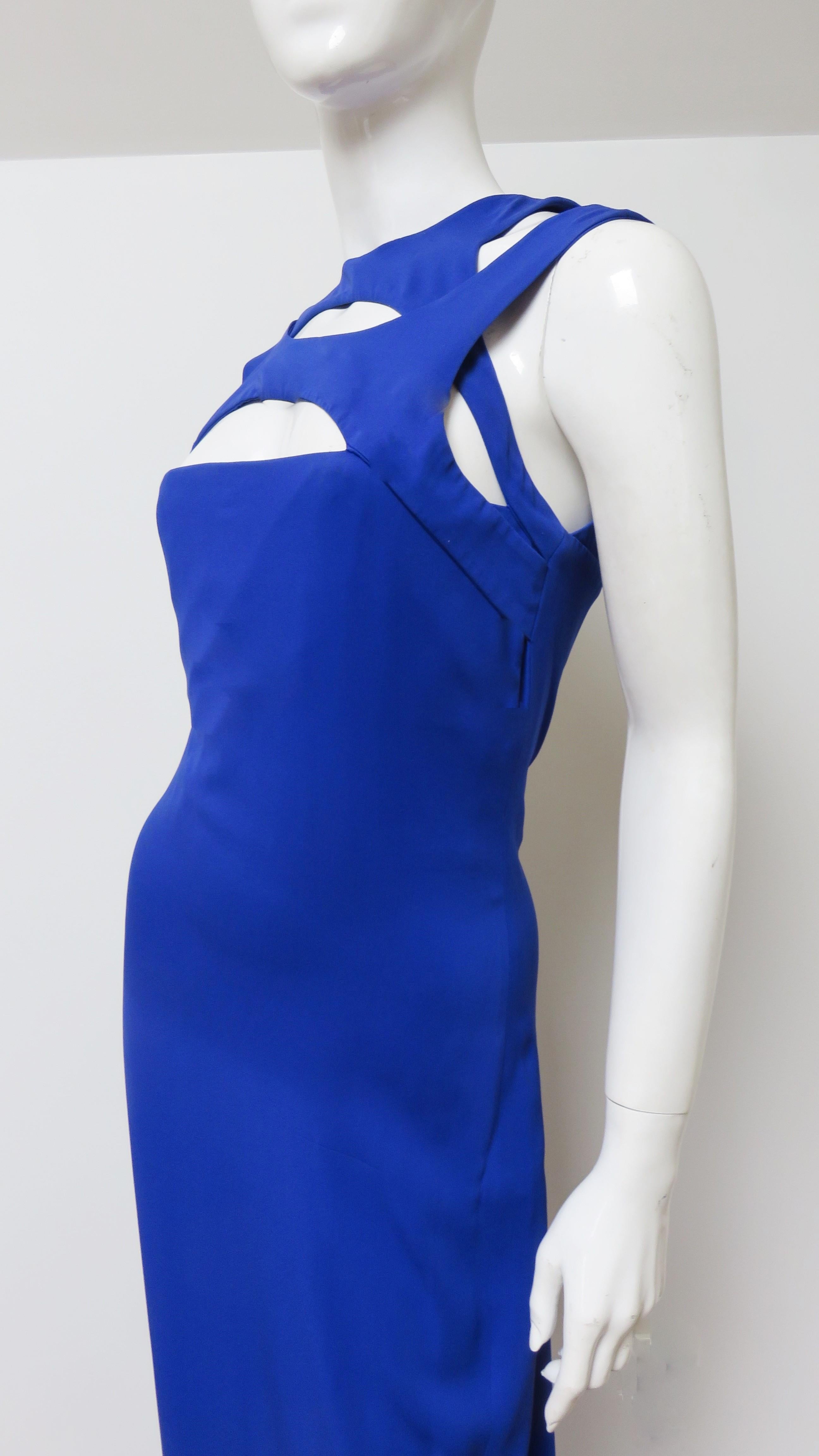 Gucci Cobalt Blue Silk Gown with Cut outs In Excellent Condition For Sale In Water Mill, NY