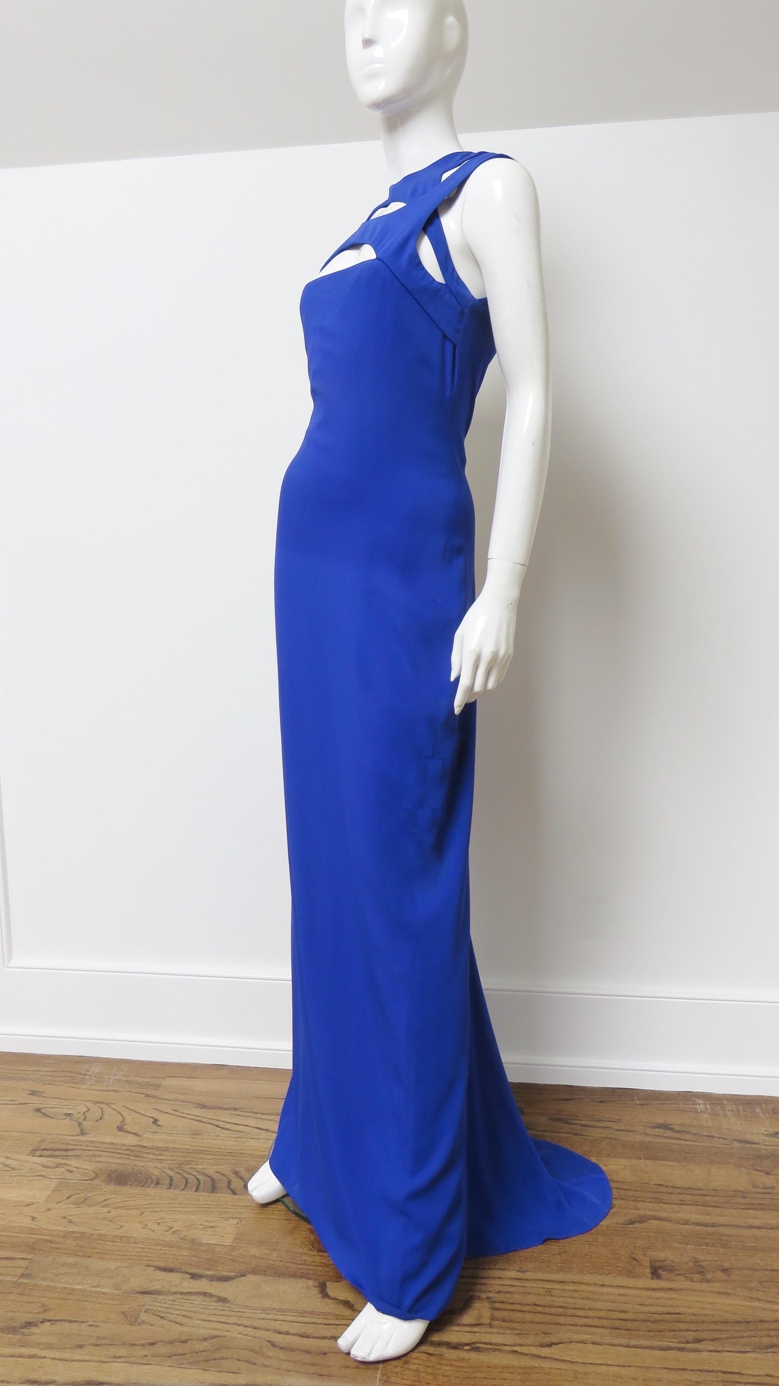 Women's Gucci Cobalt Blue Silk Gown with Cut outs For Sale