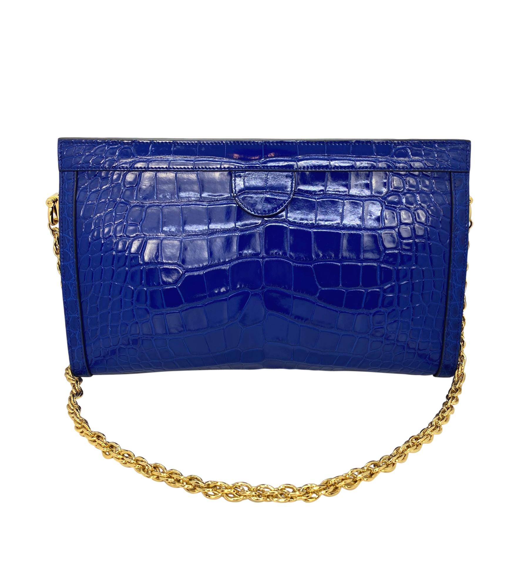 Purple Gucci Cobalt Ophedia Crocodile Shoulder Crossbody Bag 