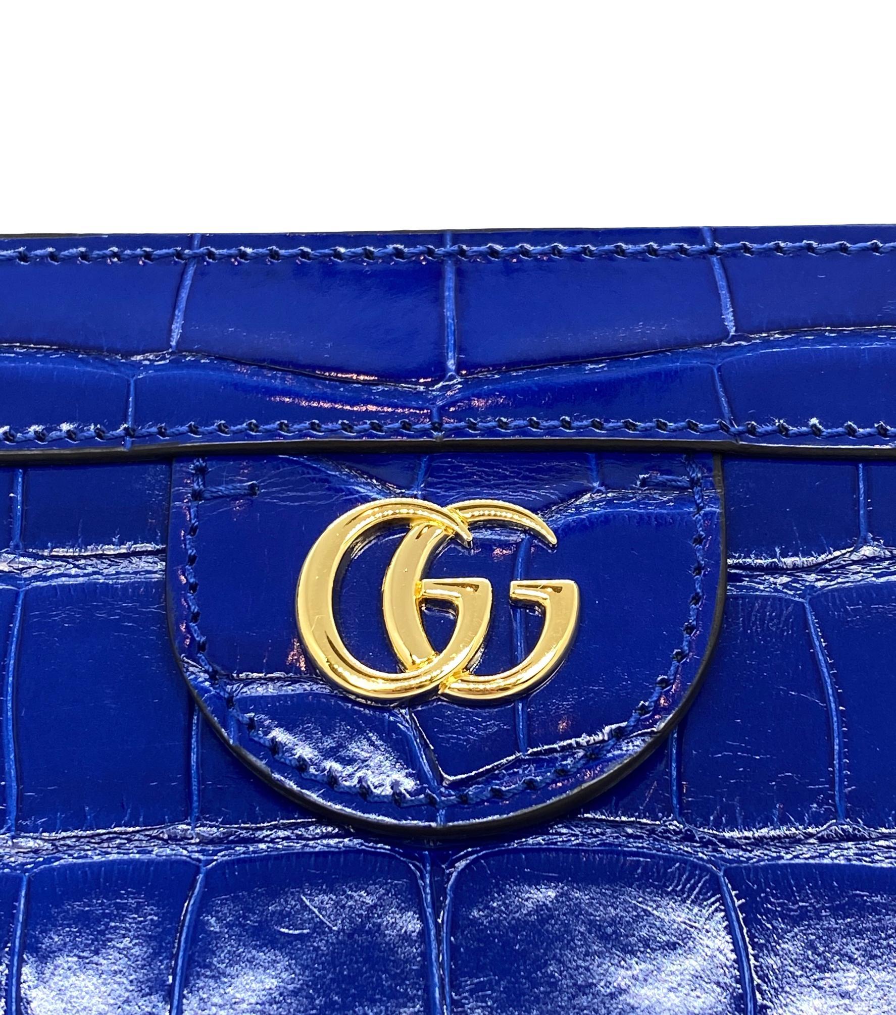 Gucci Cobalt Ophedia Crocodile Shoulder Crossbody Bag  In Excellent Condition In Banner Elk, NC