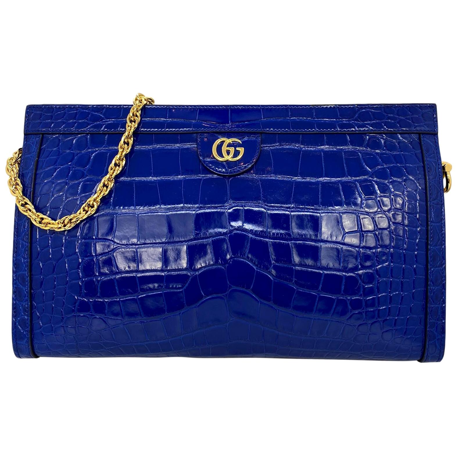 Gucci Cobalt Ophedia Crocodile Shoulder Crossbody Bag 