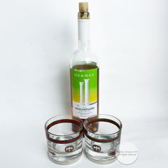 Gucci Cocktail Glasses with Silver Base GG Logo Webbing 2pc Set Barware Vintage