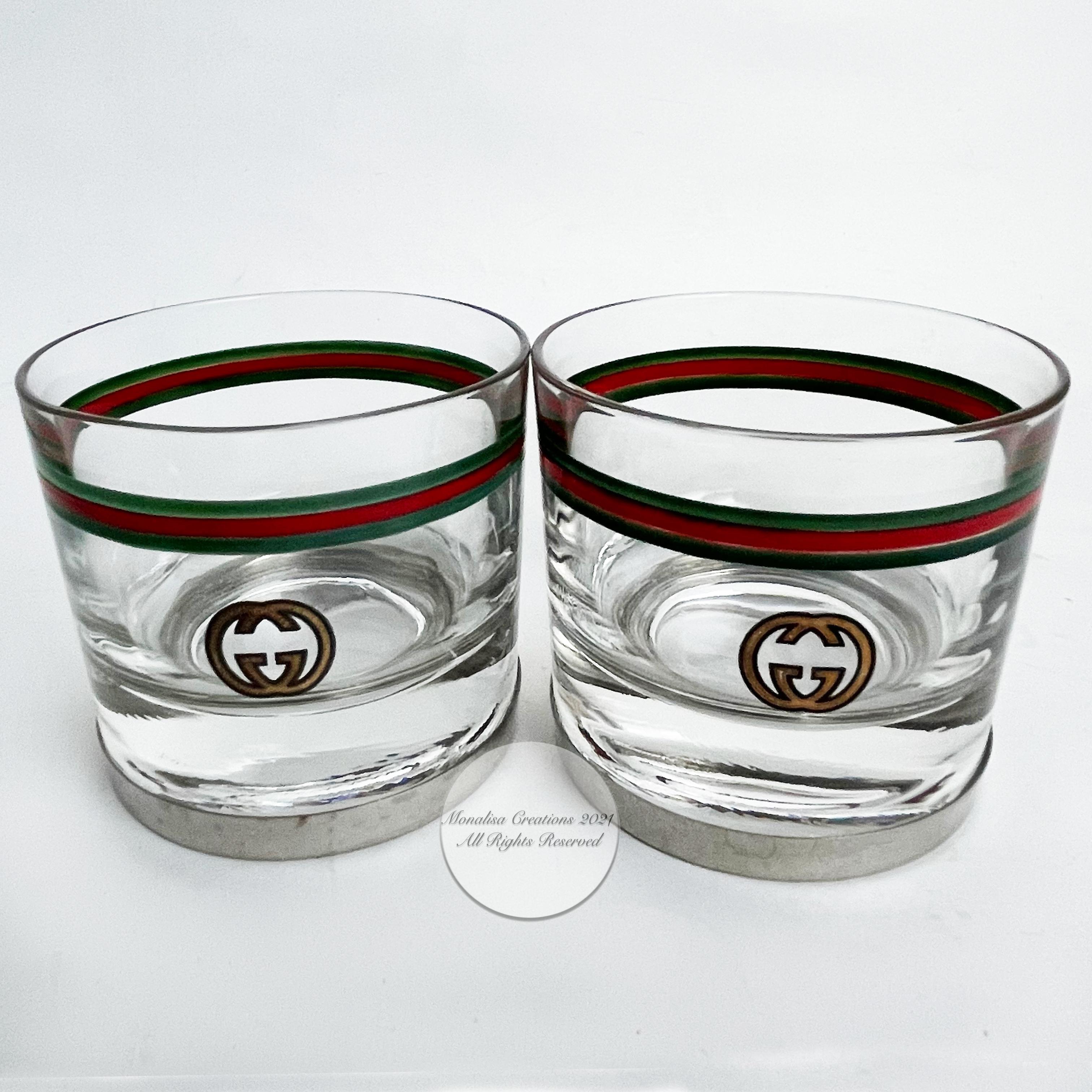 Gucci-Cocktailgläser mit silbernem Sockel GG Logo Webbing 2er Set Barware Vintage (Silber)