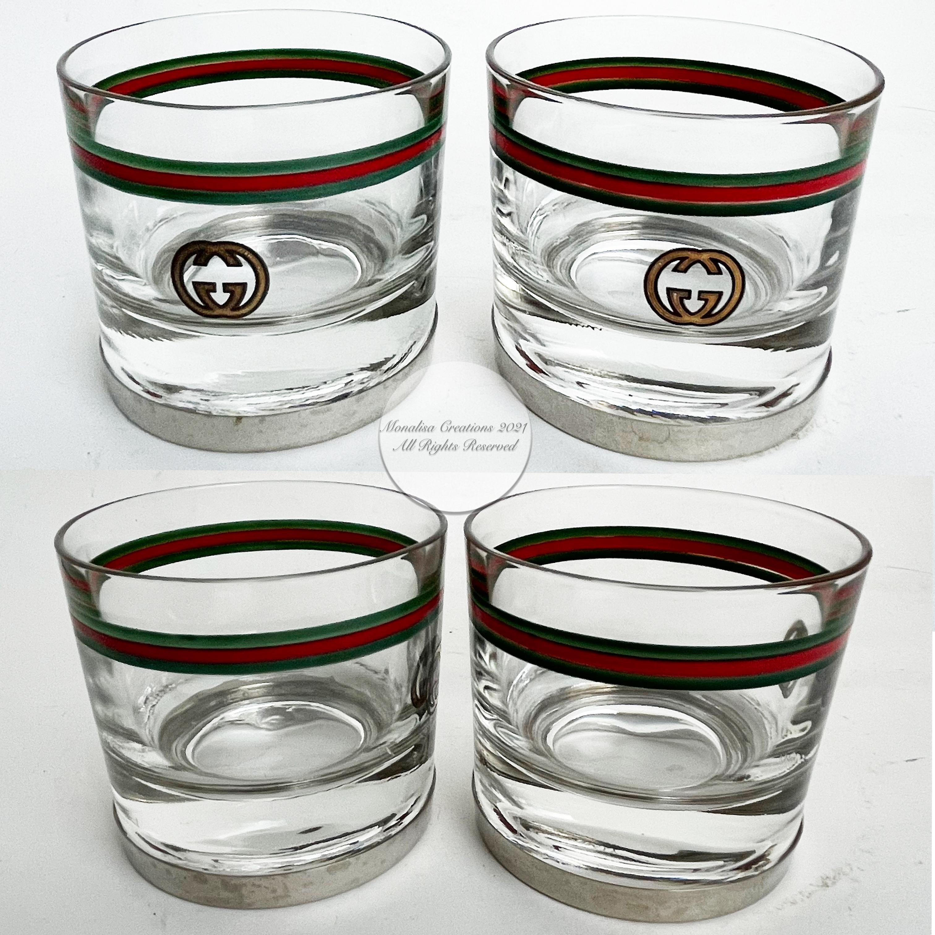 Gucci-Cocktailgläser mit silbernem Sockel GG Logo Webbing 2er Set Barware Vintage im Zustand „Gut“ in Port Saint Lucie, FL