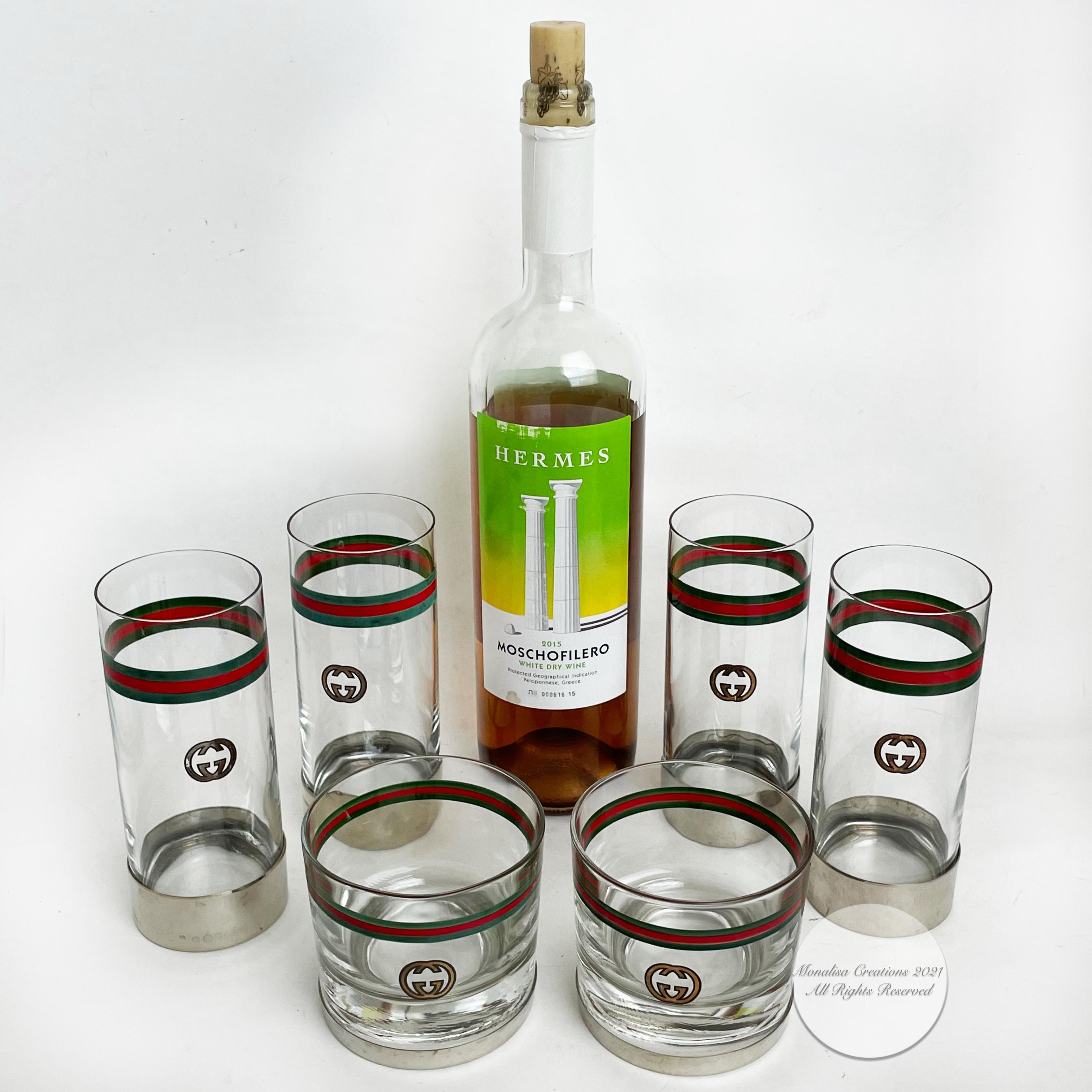 Gucci-Cocktailgläser mit silbernem Sockel GG Logo Webbing 2er Set Barware Vintage 2