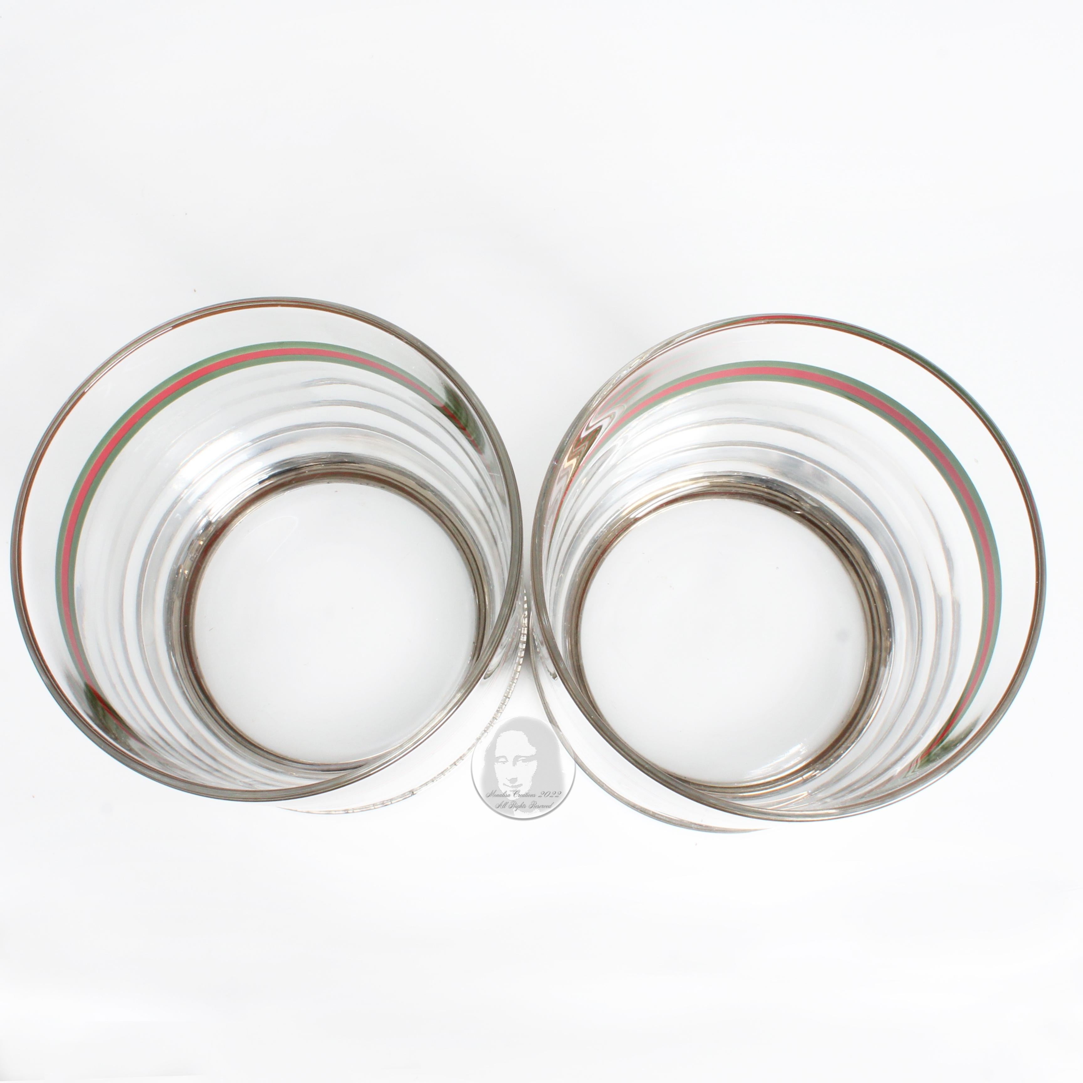 Gucci Cocktail Glasses with Silver Base GG Logo Webbing 2pc Set Barware Vintage 1